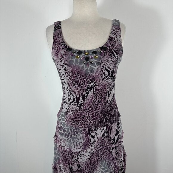 VTG Jessica Howard Purple Midi Dress Sz 10 Animal Print V Neck Sleeveless Fairy - Picture 3 of 14